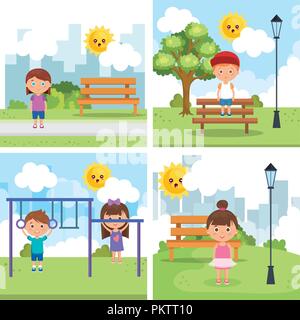little kids group playing on the park Stock Vector