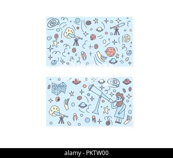 Vector design of astronomer and astronomic objects. Stock Vector