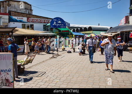 Shops in the famous Osh Bazaar in Bishkek, Kyrgyzstan Stock Photo