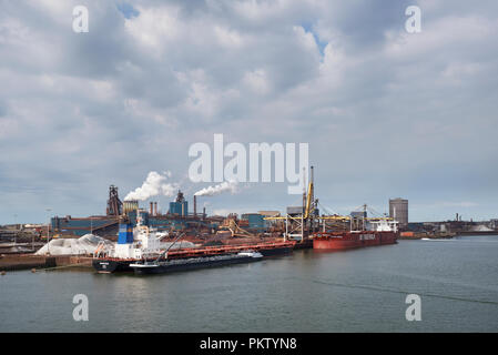 Netherlands, Amsterdam, View of Tata steel plant on North Sea coast stock  photo