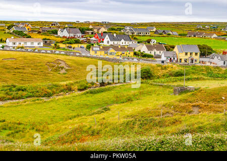 Doolin village with houses and farm fields, Clare, Ireland Stock Photo