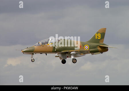 Royal Air Force, RAF BAe Hawk T1 jet trainer plane in commemorative Second World War Spitfire 19 Squadron camouflage paint scheme. Hawkfire. XX184 Stock Photo