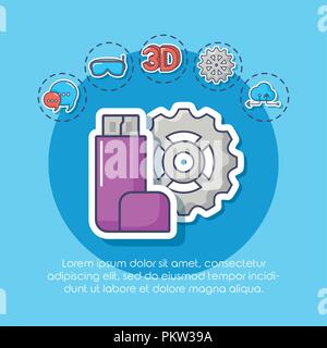 infographic of innovation and technology concept with usb and gear over blue background, colorful design. vector illustration Stock Vector