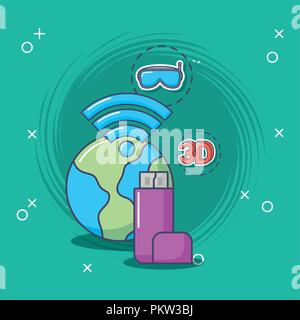 innovation and technology design with earth planet over green background, colorful design. vector illustration Stock Vector