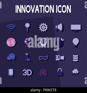 innovation and technology icon set over purple background, vector illustration Stock Vector