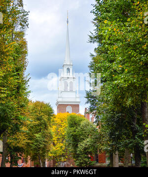Spire of the Historic Old North Church (Christ Church in the City of Boston), Boston, MA. It is a U.S. National Historic Landmark. Stock Photo