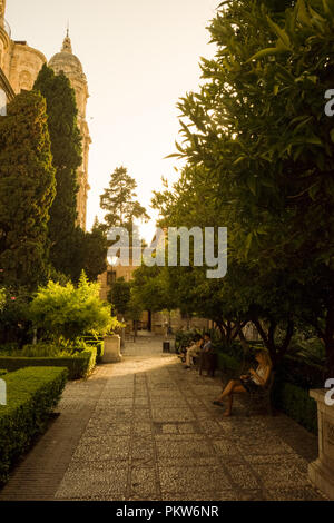 Spain, Malaga - 24 June 2017: a group of peoplesitting beside the Cathedral Stock Photo