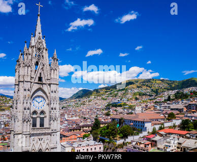 Ecuador, city view of Quito from gothic Basilica del Voto Nacional clock tower Stock Photo