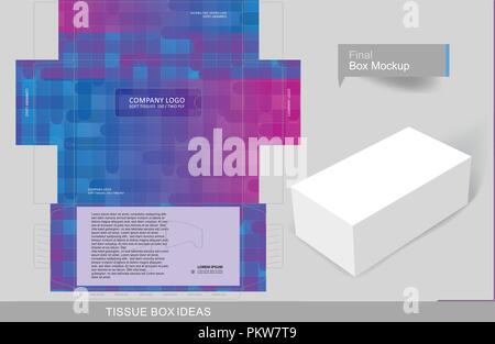 Colorful pattern tissue box concept, template for business purpose, place your text and logos and ready to go for print. Stock Vector