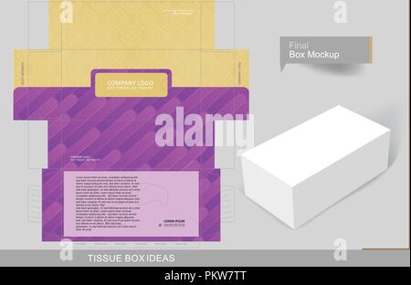 Diagonal purple shade bars on half tissue box concept, template for business purpose, place your text and logos and ready to go for print. Stock Vector