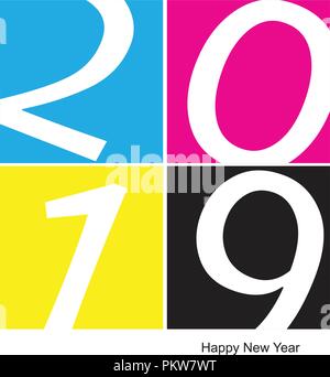 2019 happy new year CMYK offset printing background, Vector illustration Stock Vector