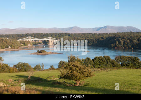 The Menai Suspension Bridge, Wales, UK Stock Photo