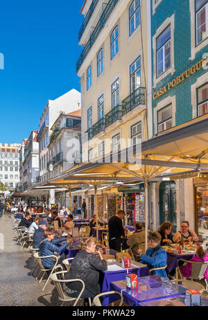Cafes, bars, restaurants and shops on Rua da Augusta, Baixa district, Lisbon, Portugal Stock Photo
