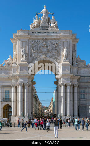 Rua Augusta Arch (Arco da Rua Augusta) from Praca do Comercio, Lisbon, Portugal Stock Photo