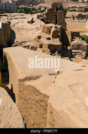 Close up of ancient Egyptian unfinished obelisk in granite quarry with crack, Aswan, Egypt, Africa Stock Photo