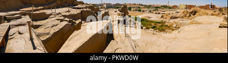 Panorama of unfinished obelisk ancient Egyptian granite quarry, Aswan, Egypt, Africa Stock Photo