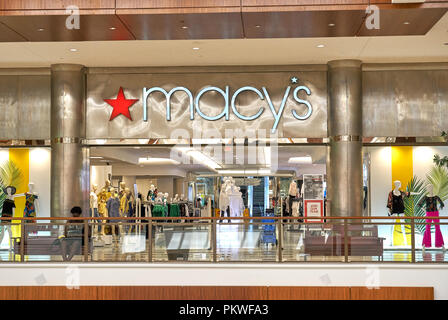 AVENTURA, USA - AUGUST 23, 2018: Macy's famous store in Aventura Mall. Macy's is an American department store chain founded by Rowland Hussey Macy Stock Photo