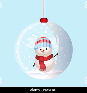 Christmas toy. Snow ball with snowman inside Stock Vector