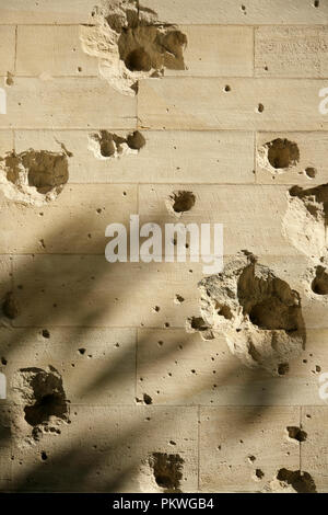 World War 2 shell damage on the newly restored Palais de Justice, Rouen, Normandy, France. Stock Photo