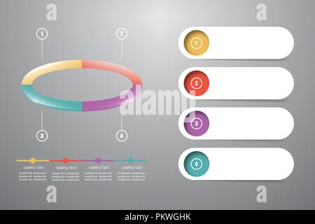 Infographic of colorful ellipse divided into 4 parts showing process and steps. White labels are ready for your text. All is on the gray gradient back Stock Vector