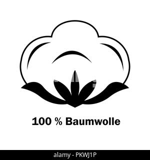 Cotton boll or flower. Line art icon for apps and websites. 100% natural material sign with flower vector image. Black and white Stock Vector