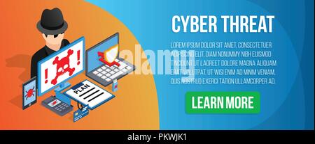 Cyber threat concept banner, isometric style Stock Vector