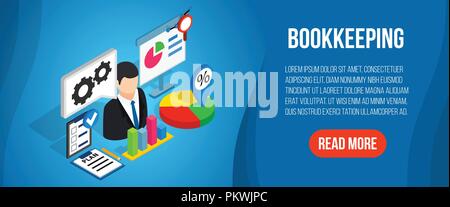 Bookkeeping concept banner, isometric style Stock Vector