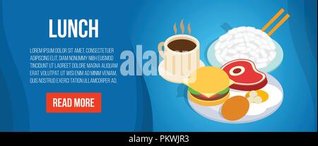 Lunch concept banner, isometric style Stock Vector