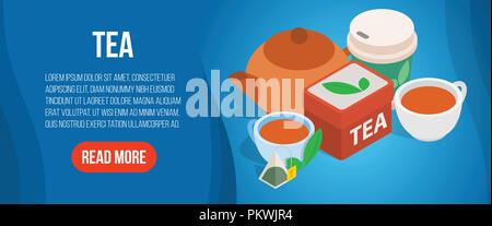 Tea concept banner, isometric style Stock Vector