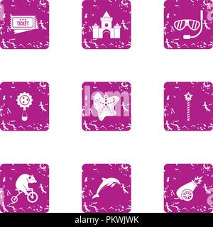 Dog training icons set, grunge style Stock Vector
