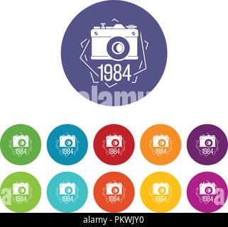 1984 photo camera icons set vector color Stock Vector