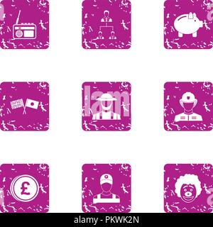 Jollification icons set, grunge style Stock Vector