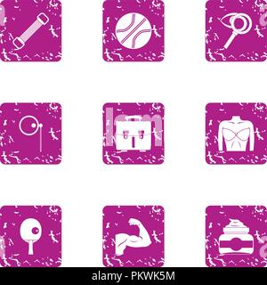 Musculature icons set, grunge style Stock Vector