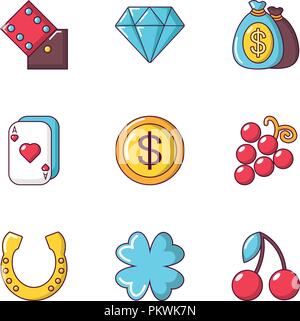 Gambling establishment icons set, cartoon style Stock Vector