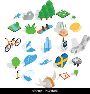 Unity with nature icons set, isometric style Stock Vector