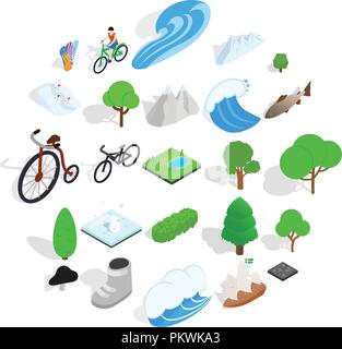 Nature icons set, isometric style Stock Vector