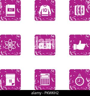 University employment icons set, grunge style Stock Vector