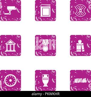 Construction of museum icons set, grunge style Stock Vector