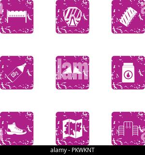 Severe preparation icons set, grunge style Stock Vector