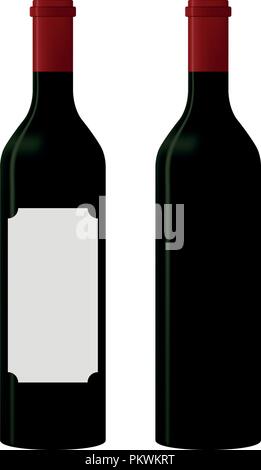 Red wine bottle with blank label  and one without label on white background. vector Illustration. copy space in the label Stock Vector