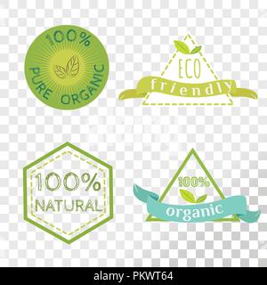 Organic labels collection isolated on transparent background. Emblems for healthy and safe products. Stock Vector
