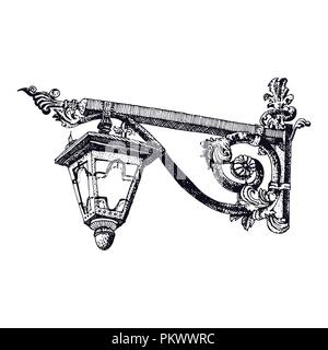 Old town lantern element vector illustration. Lantern hand drawn sketch isolated on white background. Stock Vector