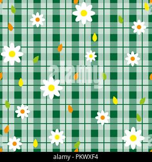 Floral seamless pattern with plaid background. Vector template. eps10 Stock Vector