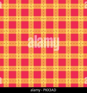 Seamless pattern check plaid fabric texture. Red with orange color Vector illustration. Stock Vector