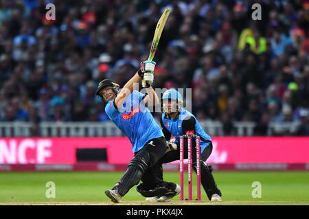 Sussex Sharks' Luke Wright hits a six during the Vitality T20 Blast Final on Finals Day at Edgbaston, Birmingham. Stock Photo