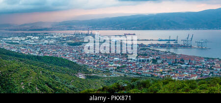 Wide angle panoramic view of Kocaeli city. Kocaeli Province is located at the easternmost end of the Marmara Sea around the Gulf of Izmit. Stock Photo