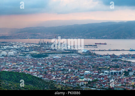 Wide angle panoramic view of Kocaeli city. Kocaeli Province is located at the easternmost end of the Marmara Sea around the Gulf of Izmit. Stock Photo