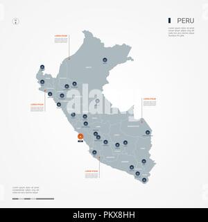 Peru map with borders, cities, capital and administrative divisions. Infographic vector map. Editable layers clearly labeled. Stock Vector