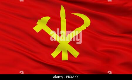 Workers Party Of Korea Flag, Closeup View, 3D Rendering Stock Photo