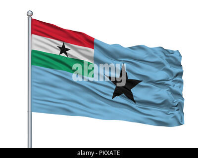 Civil Air Ensign Of Ghana 1964 1966 Flag On Flagpole, Isolated On White Background, 3D Rendering Stock Photo